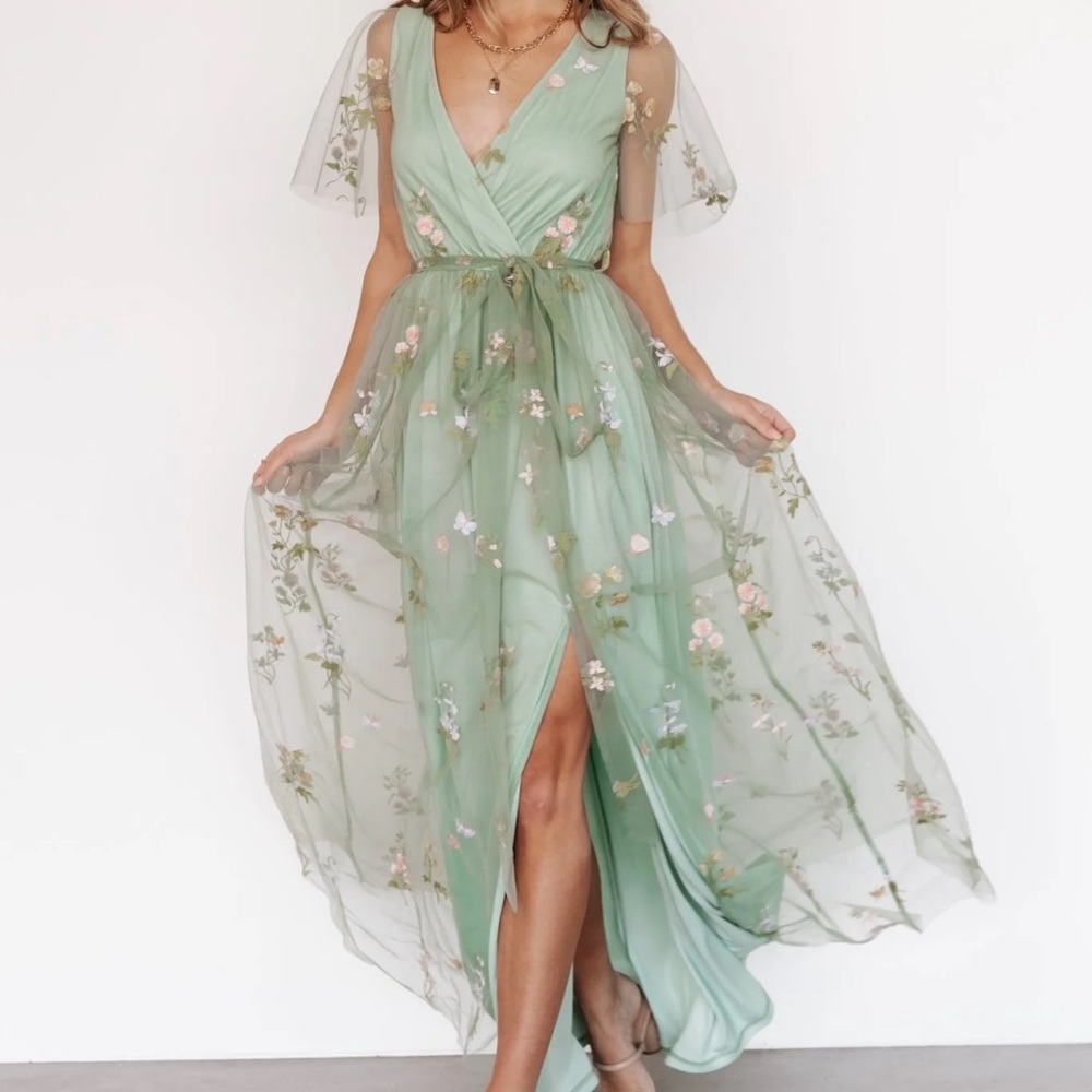 Baltic Born Marseille Embossed Maxi Dress/Sage green